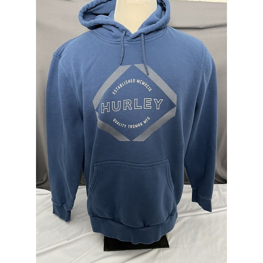 Hurley Mens X-Large Blue Fleece Pullover Hoodie Sweater Long Sleeve Logo Graphic